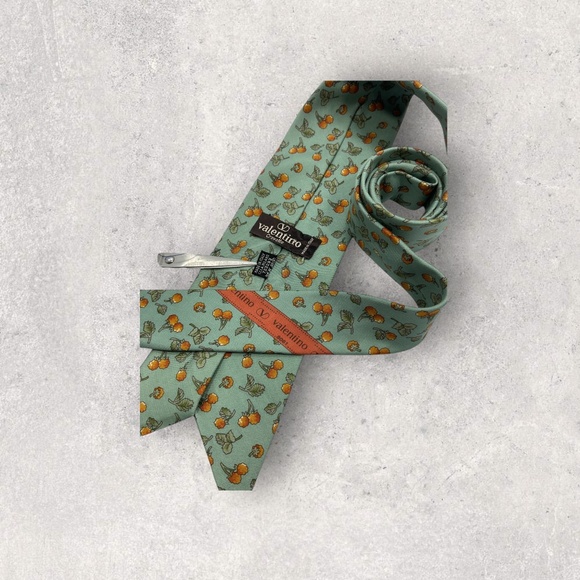 VALENTINO Green/Orange Floral Leaf Silk LUXURY Tie ITALY - Picture 4 of 6